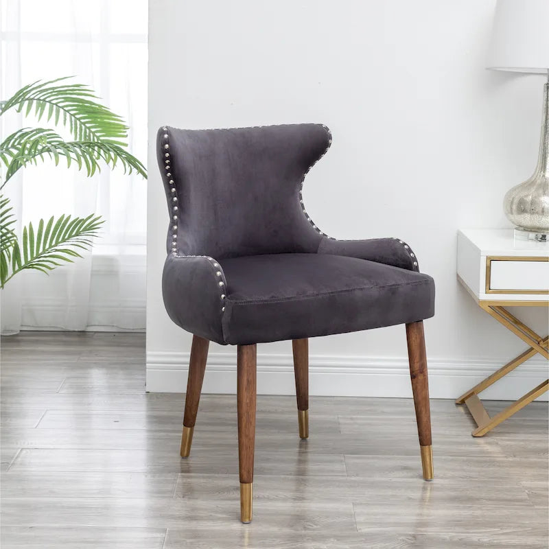 23" Polyester Upholstered Accent Chair with Rubberwood Legs – Gray