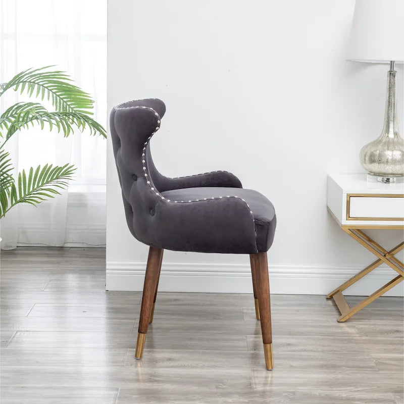 23" Polyester Upholstered Accent Chair with Rubberwood Legs – Gray