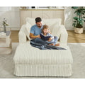 Beige 47.8" Corduroy Oversized Chaise Longue with Ottoman and 2 Pillows