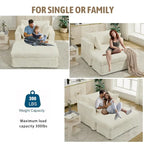Beige 47.8" Corduroy Oversized Chaise Longue with Ottoman and 2 Pillows