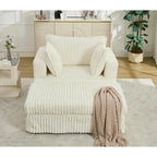 Beige 47.8" Corduroy Oversized Chaise Longue with Ottoman and 2 Pillows