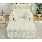 Beige 47.8" Corduroy Oversized Chaise Longue with Ottoman and 2 Pillows