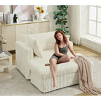 Beige 47.8" Corduroy Oversized Chaise Longue with Ottoman and 2 Pillows
