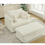 Beige 47.8" Corduroy Oversized Chaise Longue with Ottoman and 2 Pillows