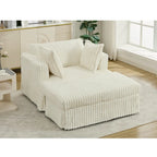 Beige 47.8" Corduroy Oversized Chaise Longue with Ottoman and 2 Pillows