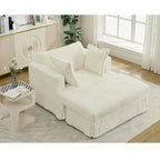 Beige 47.8" Corduroy Oversized Chaise Longue with Ottoman and 2 Pillows