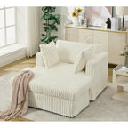 Beige 47.8" Corduroy Oversized Chaise Longue with Ottoman and 2 Pillows