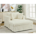 Beige 47.8" Corduroy Oversized Chaise Longue with Ottoman and 2 Pillows