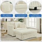 Beige 47.8" Corduroy Oversized Chaise Longue with Ottoman and 2 Pillows