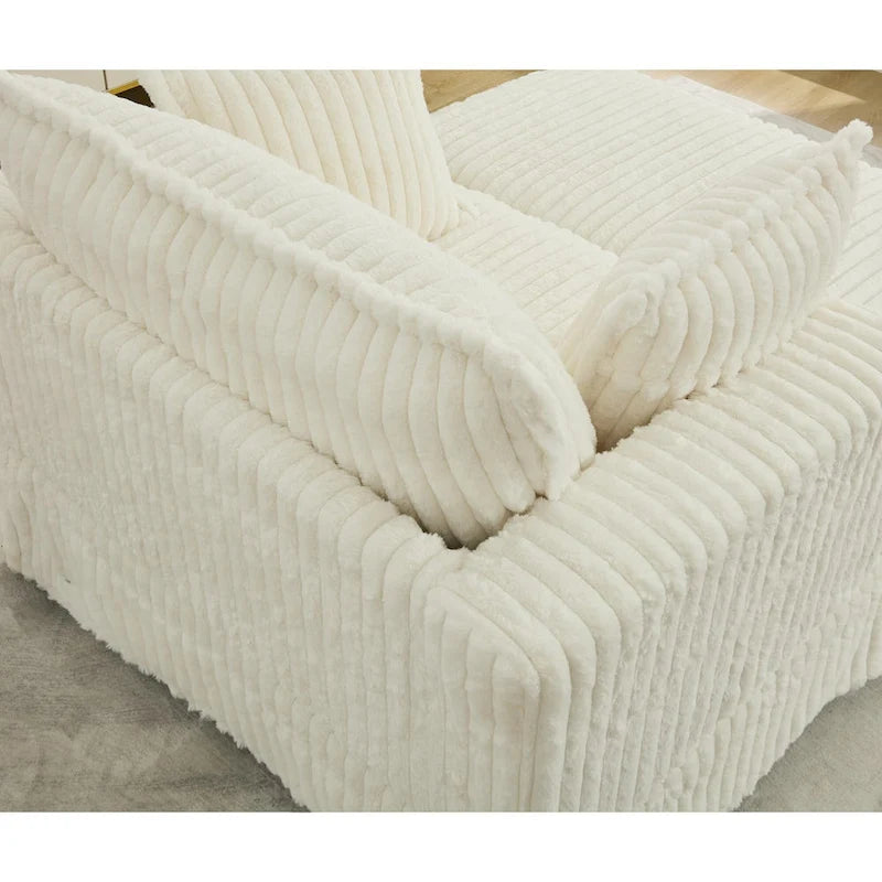 Beige 47.8" Corduroy Oversized Chaise Longue with Ottoman and 2 Pillows