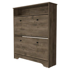 2-Shelf Shoe Rack with Cabinet Doors, Dark Brown Manufactured Wood, 39.3"W