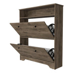 2-Shelf Shoe Rack with Cabinet Doors, Dark Brown Manufactured Wood, 39.3"W