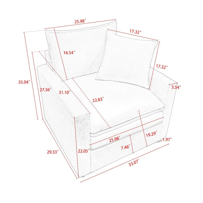 33" Upholstered Accent Armchair with Solid Wood Frame, Modern Style, Living Room Chair
