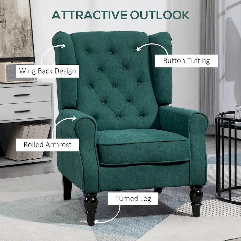 Modern High Back Accent Chair – 29.3" Dark Green Upholstered Seat