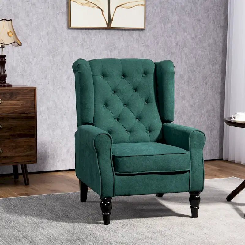 Modern High Back Accent Chair – 29.3" Dark Green Upholstered Seat