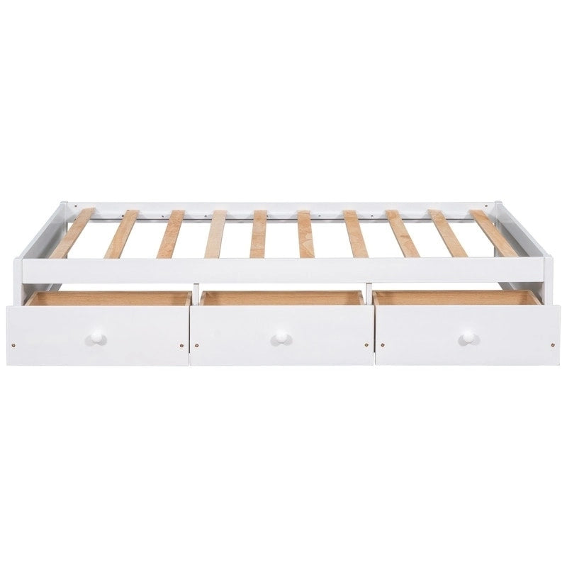 Twin Size Wooden Platform Bed with 3 Drawers