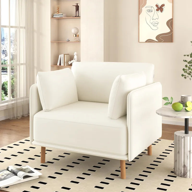 Modern Accent Lounge Chair with Solid Wood Legs and Soft Fabric Upholstery