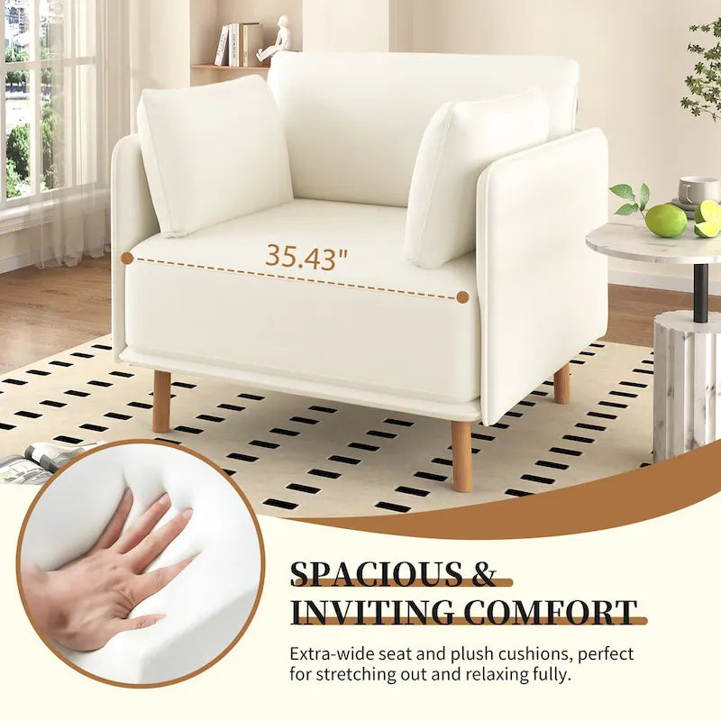 Modern Accent Lounge Chair with Solid Wood Legs and Soft Fabric Upholstery