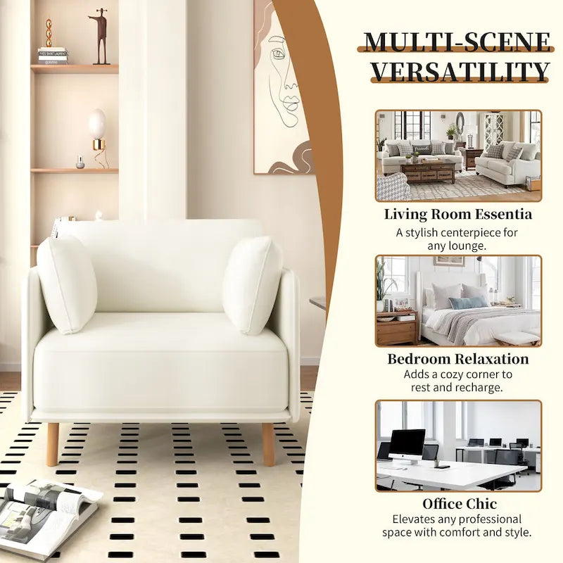 Modern Accent Lounge Chair with Solid Wood Legs and Soft Fabric Upholstery