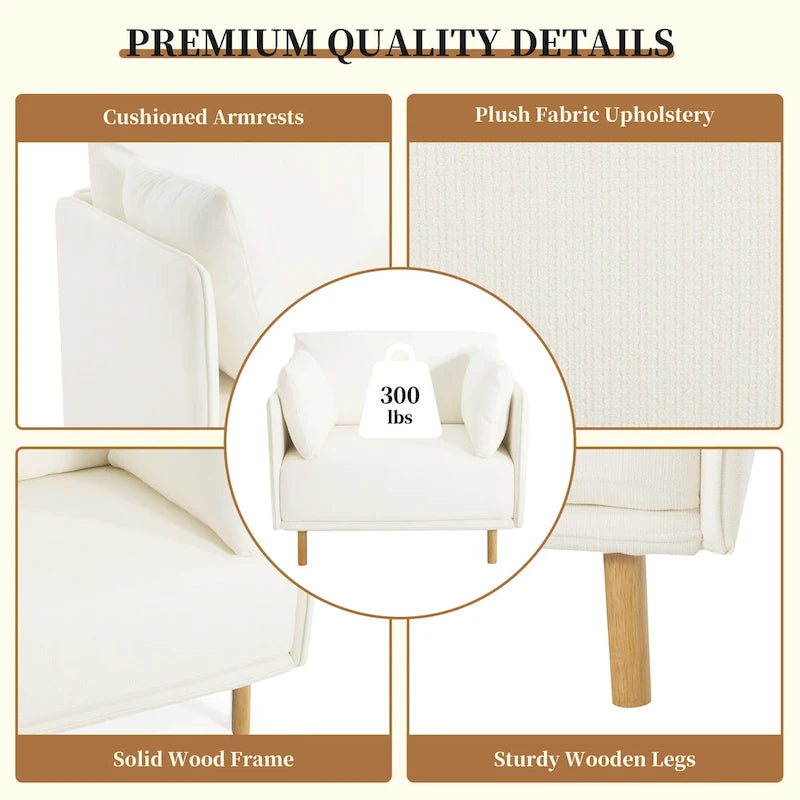 Modern Accent Lounge Chair with Solid Wood Legs and Soft Fabric Upholstery