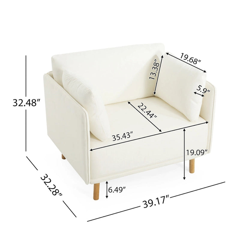 Modern Accent Lounge Chair with Solid Wood Legs and Soft Fabric Upholstery