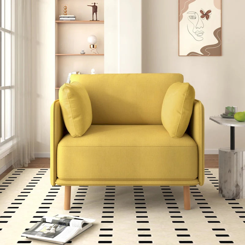 Modern Accent Lounge Chair with Solid Wood Legs and Soft Fabric Upholstery