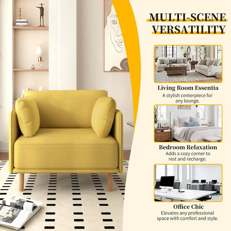Modern Accent Lounge Chair with Solid Wood Legs and Soft Fabric Upholstery