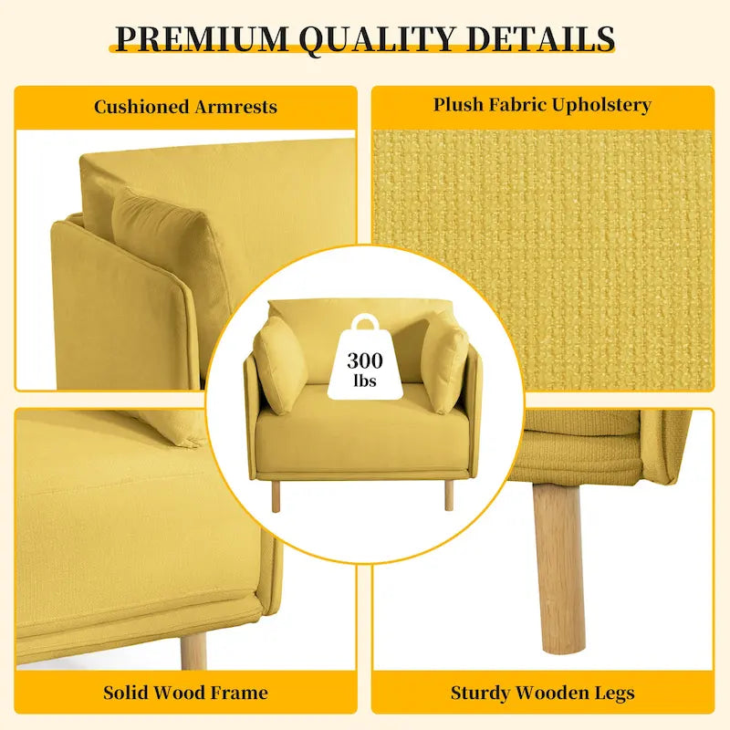 Modern Accent Lounge Chair with Solid Wood Legs and Soft Fabric Upholstery