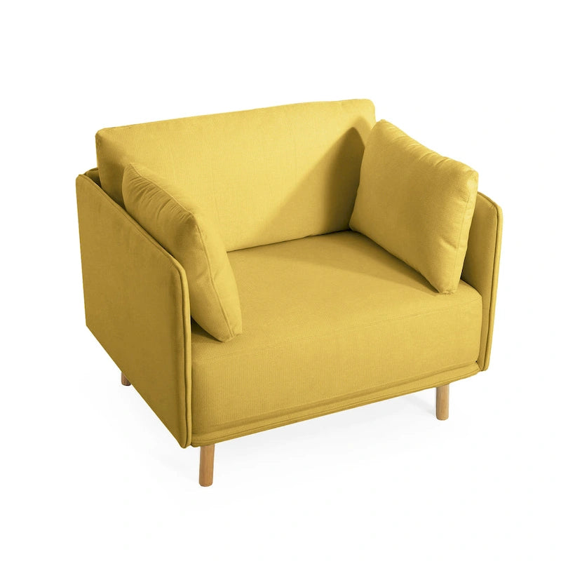Modern Accent Lounge Chair with Solid Wood Legs and Soft Fabric Upholstery