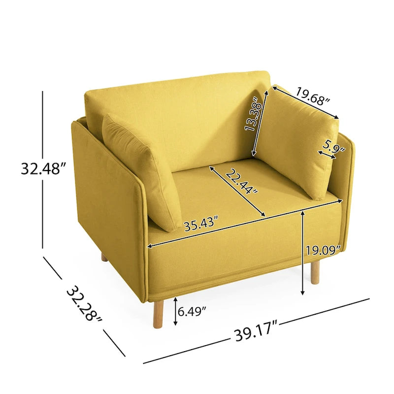 Modern Accent Lounge Chair with Solid Wood Legs and Soft Fabric Upholstery