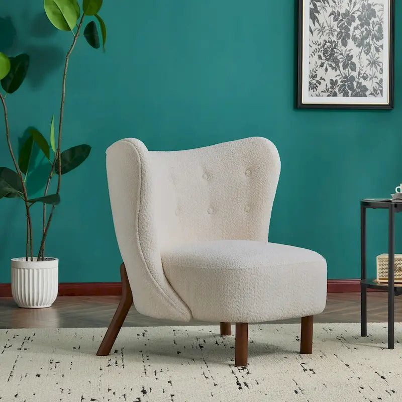 Modern Armless Accent Chair with Boucle Fabric and Solid Wood Frame