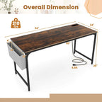 Modern 60" Computer Desk with Built-in Charging Station, Storage Bag & Hook