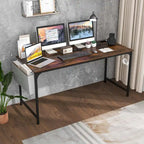 Modern 60" Computer Desk with Built-in Charging Station, Storage Bag & Hook
