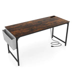 Modern 60" Computer Desk with Built-in Charging Station, Storage Bag & Hook