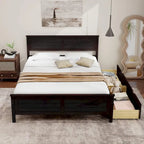 Full Size Wooden Bed Frame with 2 Under-Bed Storage Drawers
