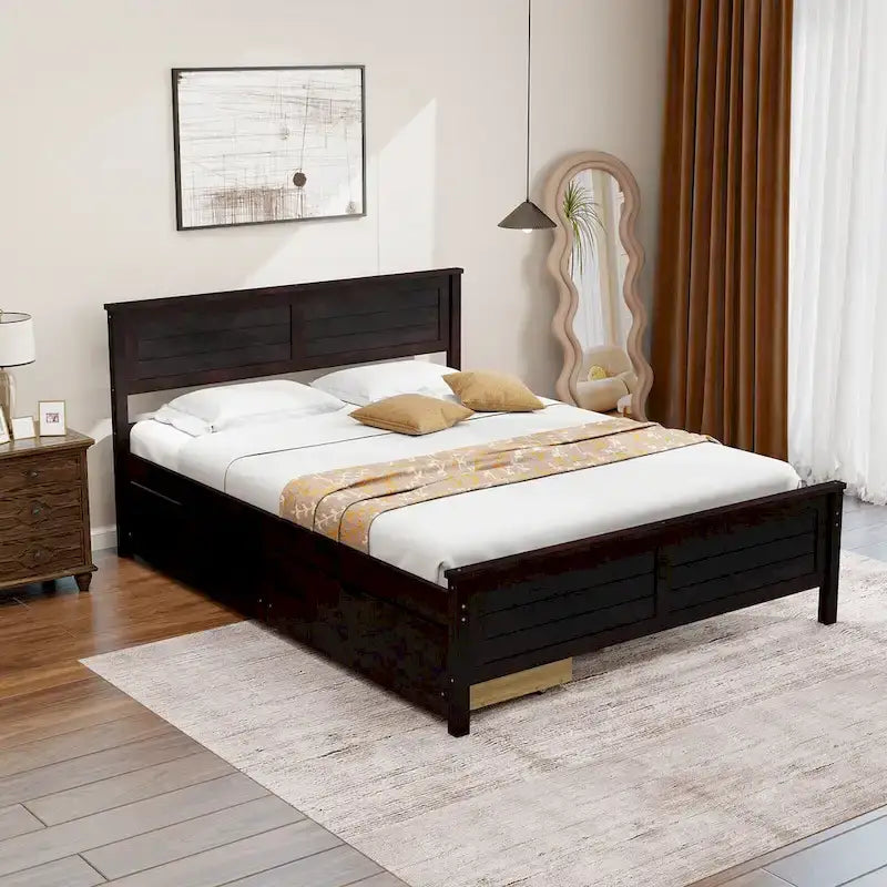 Full Size Wooden Bed Frame with 2 Under-Bed Storage Drawers