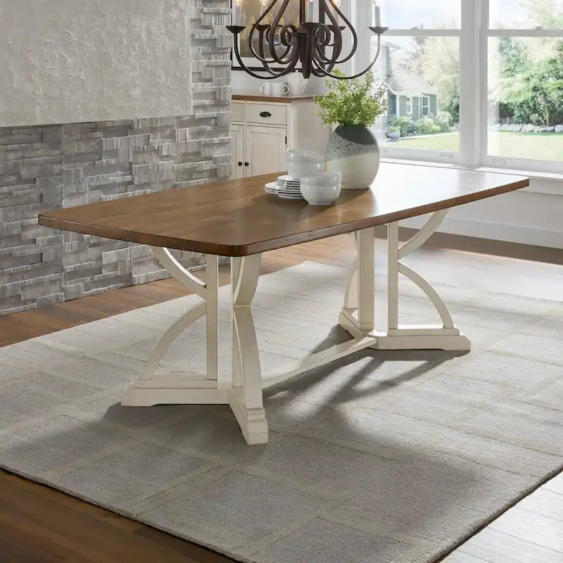 78" Oak Top Dining Table with Unique Interlocking Base