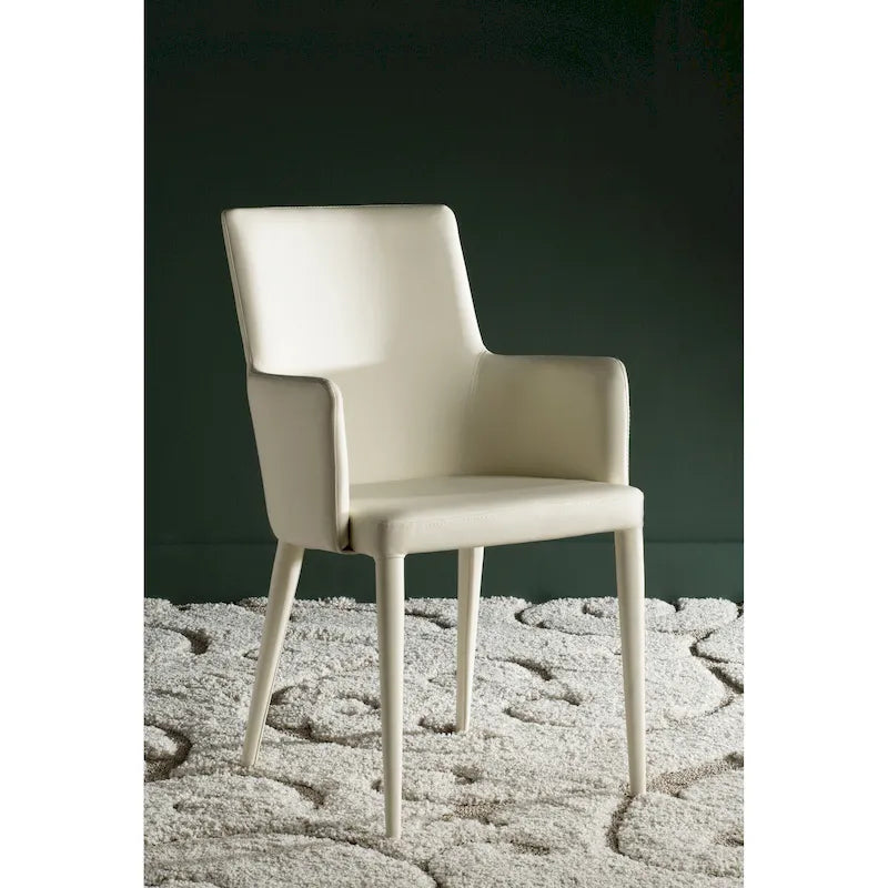 Mid-Century Modern White Dining Arm Chair – Upholstered & Stylish