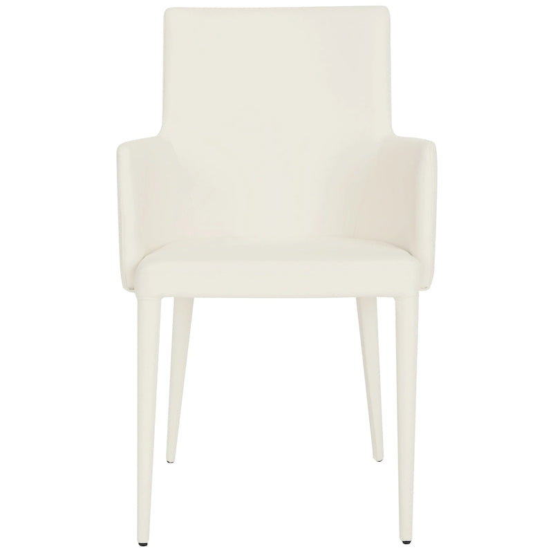 Mid-Century Modern White Dining Arm Chair – Upholstered & Stylish