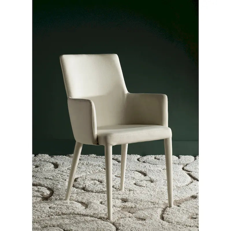 Mid-Century Modern White Dining Arm Chair – Upholstered & Stylish