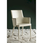 Mid-Century Modern White Dining Arm Chair – Upholstered & Stylish