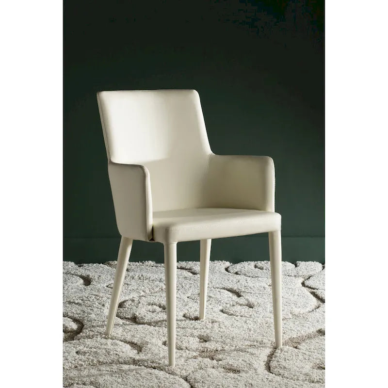Mid-Century Modern White Dining Arm Chair – Upholstered & Stylish