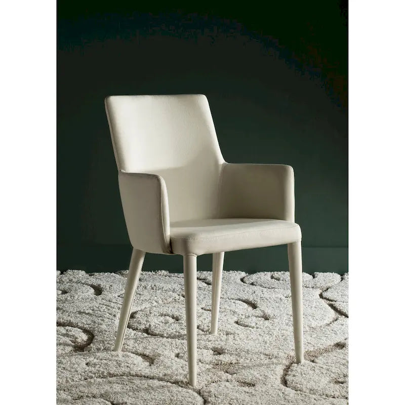Mid-Century Modern White Dining Arm Chair – Upholstered & Stylish