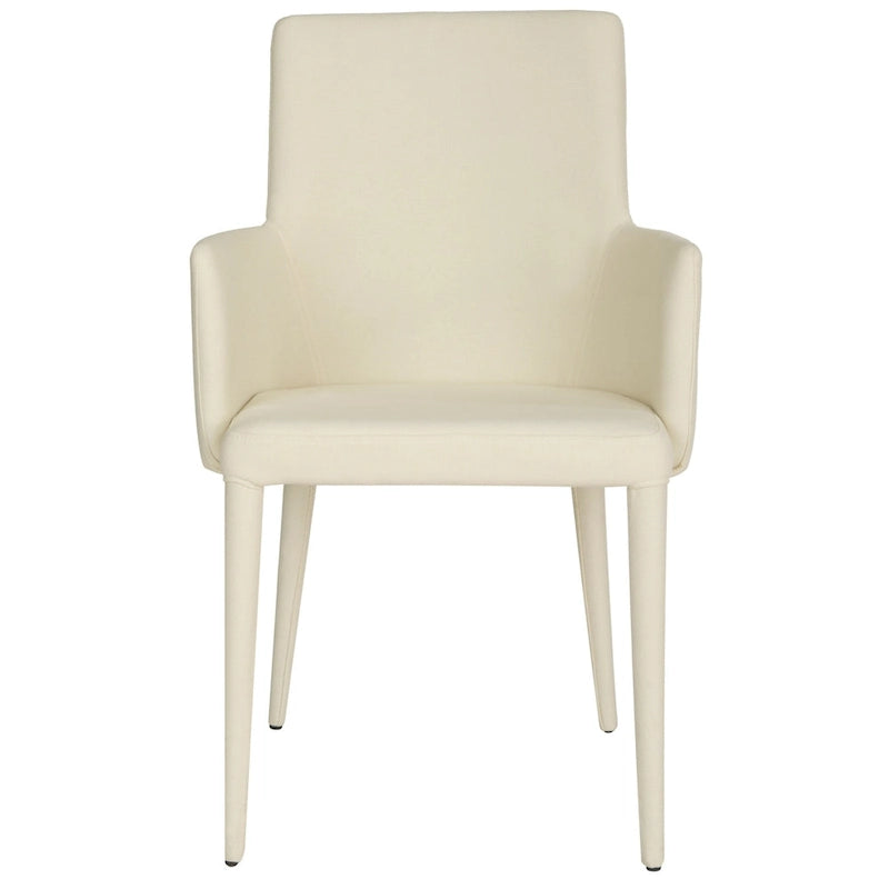 Mid-Century Modern White Dining Arm Chair – Upholstered & Stylish