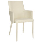 Mid-Century Modern White Dining Arm Chair – Upholstered & Stylish