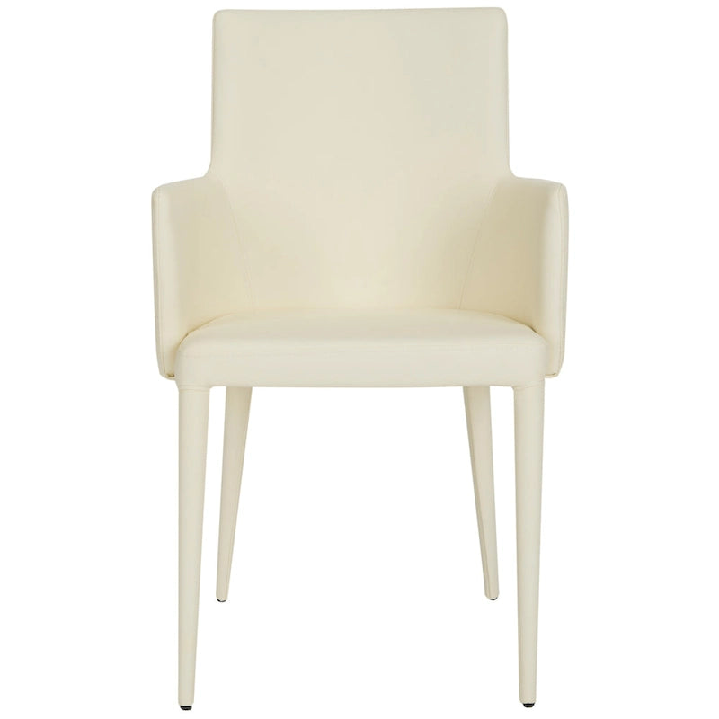 Mid-Century Modern White Dining Arm Chair – Upholstered & Stylish