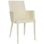 Mid-Century Modern White Dining Arm Chair – Upholstered & Stylish