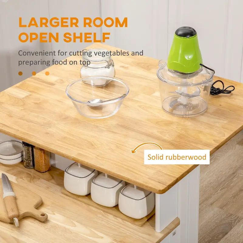 Kitchen Island With Storage Cabinet And 2-Level Rubber Wood Tabletop(no include stool)