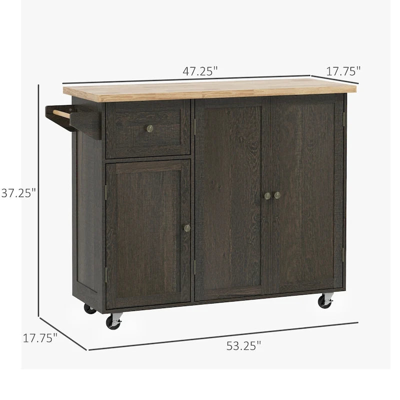 Triple-Cabinet Rolling Kitchen Island On Wheels(no include stool)