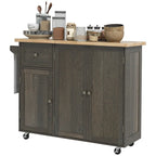Triple-Cabinet Rolling Kitchen Island On Wheels(no include stool)